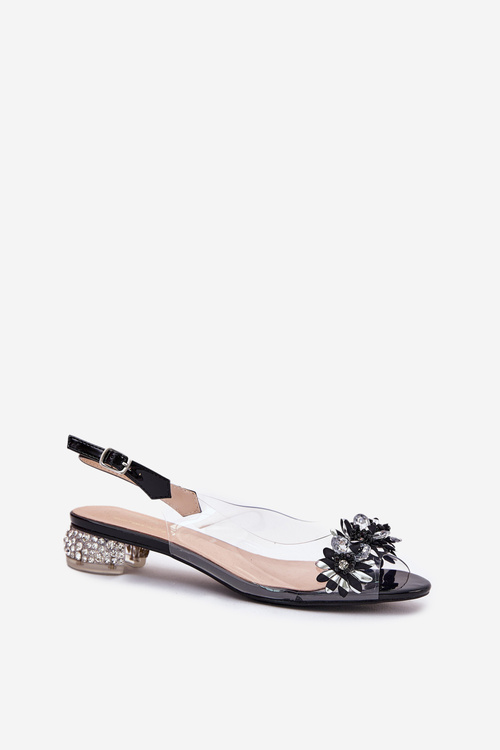 Sandały Transparentne Niski Obcas Zdobienie Czarne D&A MR51-709