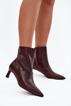 Women's leather ankle boots with heel D&A CR52-661 Burgundy