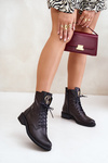 Zazoo 2955 Leather Worker Boots With Gold Detail On The Tongue Black