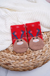 Ladies' Christmas Socks Non-Slip Red With Reindeer