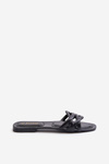 Women's Eco Leather Flat Heel Black Sandals Moldela