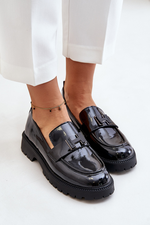 Damskie Mokasyny Lakierowane Czarne Vinceza 62187