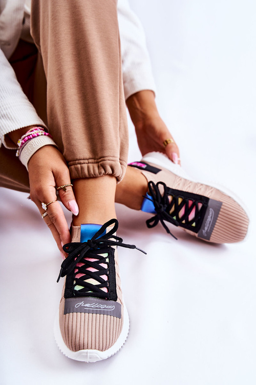 Sportowe Buty Sneakersy Damskie Wsuwane Beżowe Klayra