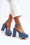 Denim Sandals with Block Heel Blue Acrana