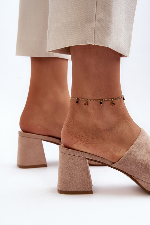 Klapki Damskie Obcas Beżowe Bralya TU256P