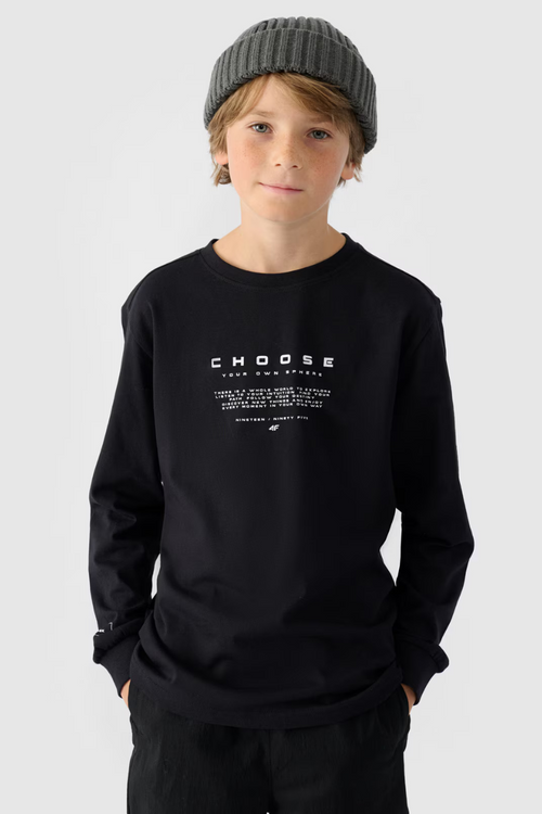 Long Sleeve T-Shirt For Boy With Print Regular 4F 4FJWAW24TLONM294-20S Black