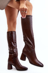 Women's Knee-high Boots with Snake Pattern Brown Ceriona