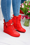 Women's Red Sneakers Gold Padlock Anchor Hudgens