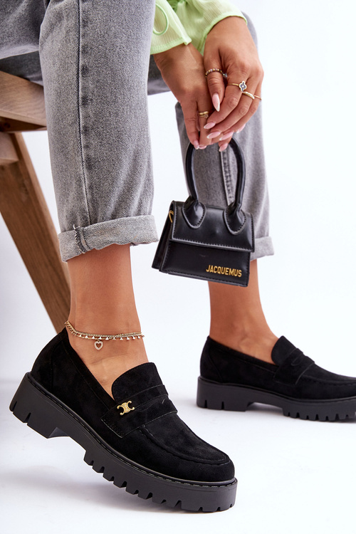 Decorated Suede Moccasins Black Esperta