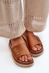 Zazoo 50101 Women's Leather Platform Slides Brown