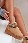 Women's Snow Boots With A Pattern Insert On A Platform Camel Avatharia