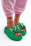 Women's Foam Slides With Decorations On Thick Sole Green Bremavia