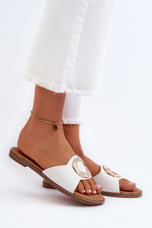 Women's White Slippers with Ornament Cilima