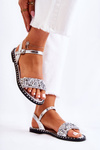 Women's Sandals On Flat Heels With Studs Silver Francesca
