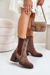 Women's Ankle Boots On Block Heel Made Of Eco Suede Brown Naorita