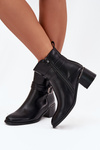 Warm Ladies Ankle Boots With Heel Strap And Buckle Black Sylira