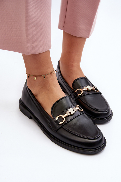 Women's Flat Heel Eco Leather Moccasins Black Vimedia