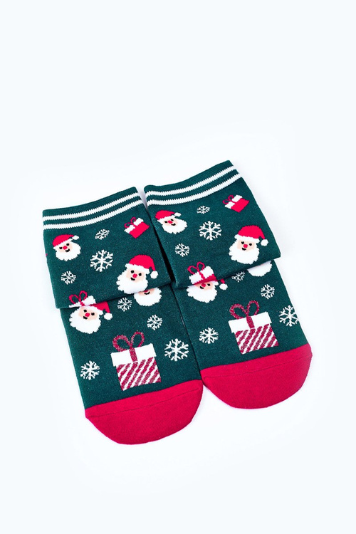 Women's Christmas Socks With Santa Clauses COSAS Green