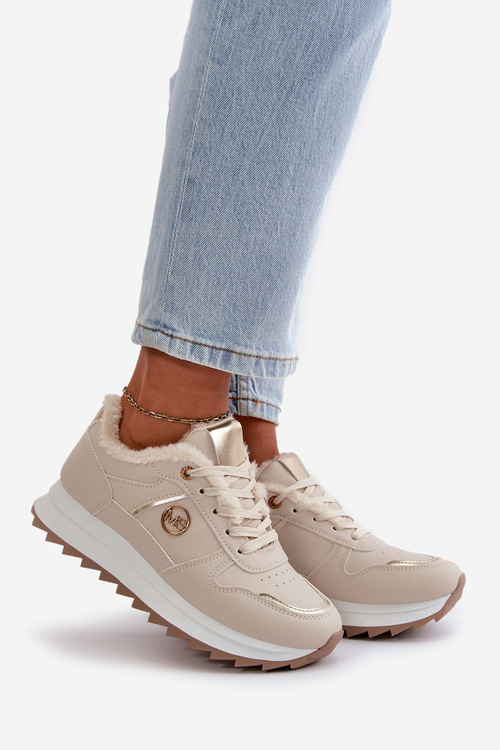 Damskie Ocieplane Futerkiem Na Platformie Jasnobeżowe Lerisas