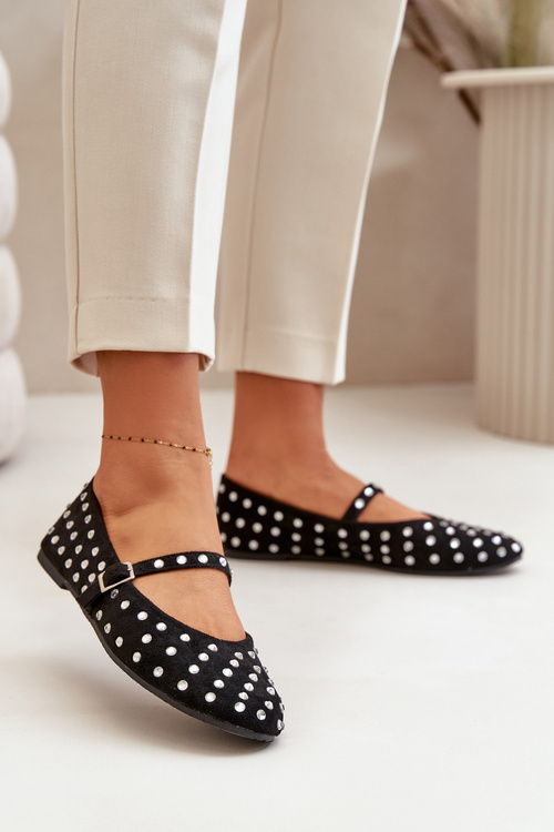 Baleriny Zdobione Z Paskiem Eko Zamsz Czarne Tirilissa