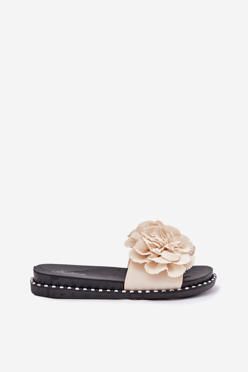 Women's Slippers With Fabric Flowers Beige Elachase