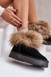 Leather Snow Boots On Platform With Fur Black Avirisa