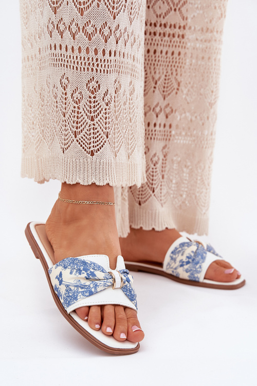 Damskie Klapki Płaskie Z Kokardką Białe Avenza