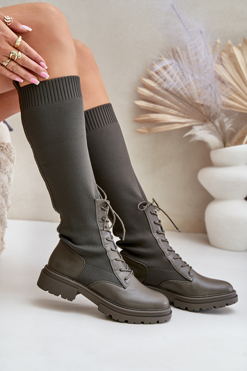 Slip-on Boots With Sock Shaft Dark Green Iranel