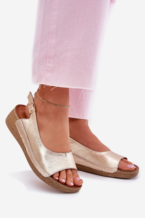 Women's leather wedge sandals Maciejka L7069 Gold