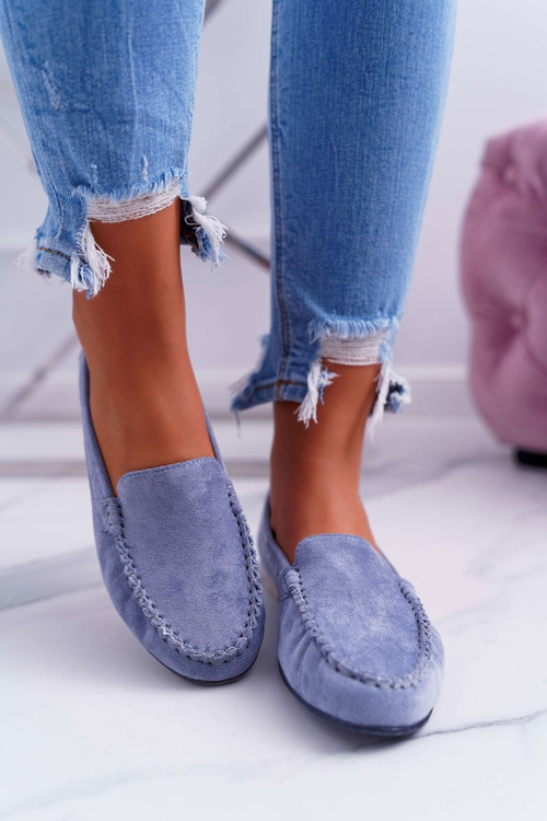Women's Sergio Leone Suede Moccasins Light Blue Winted