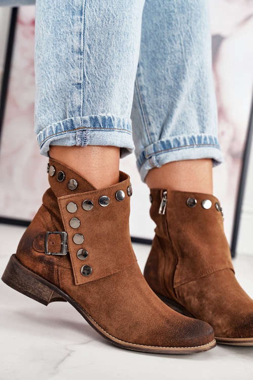 Women's Suede Boots With a Buckle Exquisite 1198 Cognac