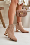 Women's Ankle Boots with Heel Zipper Closure Eco Suede Dark Beige Bonucci