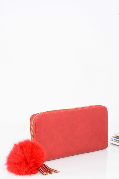 Large Women's Red Wallet Gold Lock Pendant Fur Pendant