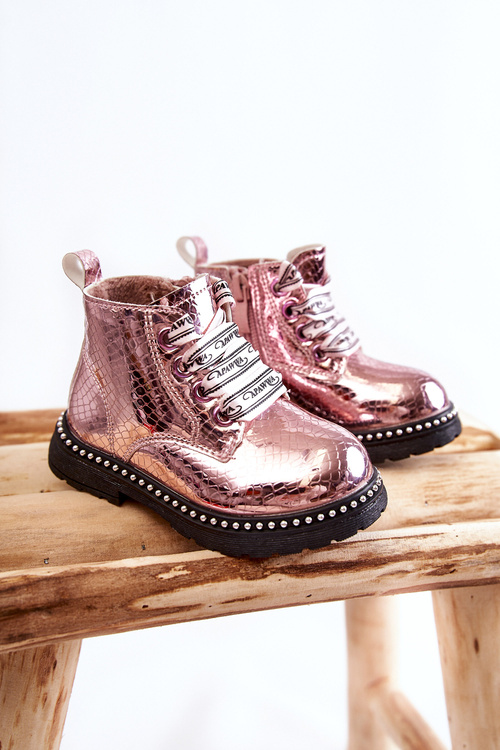 Children's Warm Leather Boots Pink Dottie