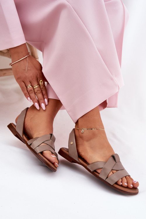 Sandały Wygodne Skóra Wsuwane Ciemnobeżowe Zazoo 40185