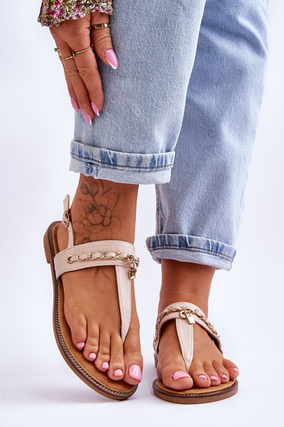 Sandały Japonki Damskie Łańcuszek Beżowe Jessica