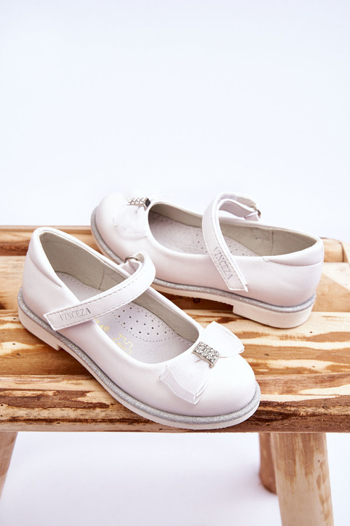 Children's Velcro Ballerinas With A Decorative Bow White Nadia