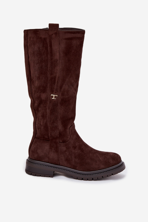 Women's Fur-lined Boots Flat Heel Eco Suede Chocolate Delyssa