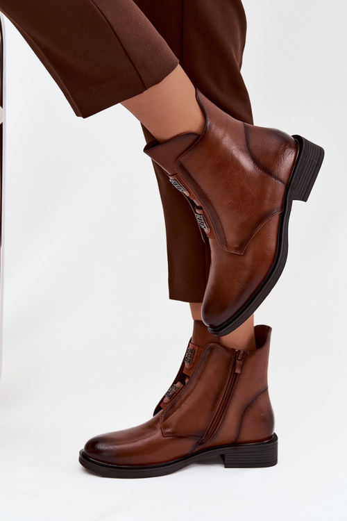 Women's insulated ankle boots with low heel with decorations brown Tavressa