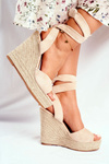 Women's Sandals On Wedge Laced Beige Belleza