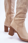 Women's Suede Boots on Heel Light Beige Khabira