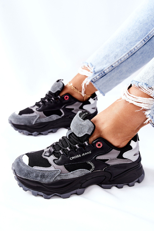 Sportowe Damskie Buty Cross Jeans Czarno Szare II2R4019C