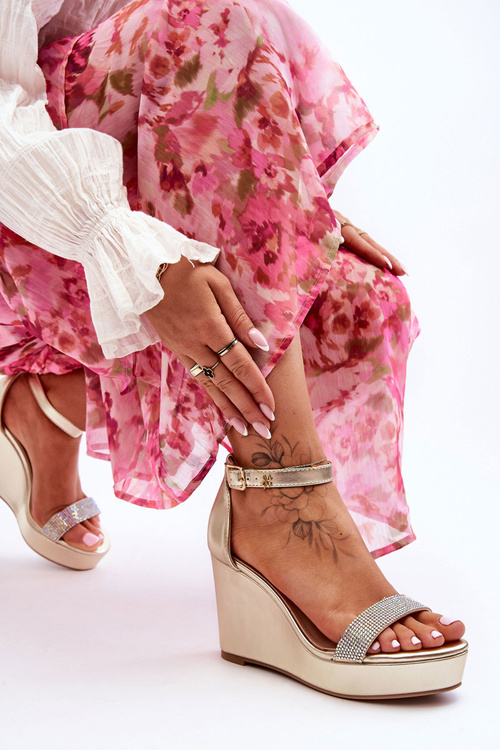 Fashionable Leather Wedge Sandals gold Arwen