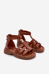 Girls gladiator sandals with gold detail brown Vesira