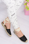 Women's Linen Ballerinas Tiered Black Espadrilles Sea