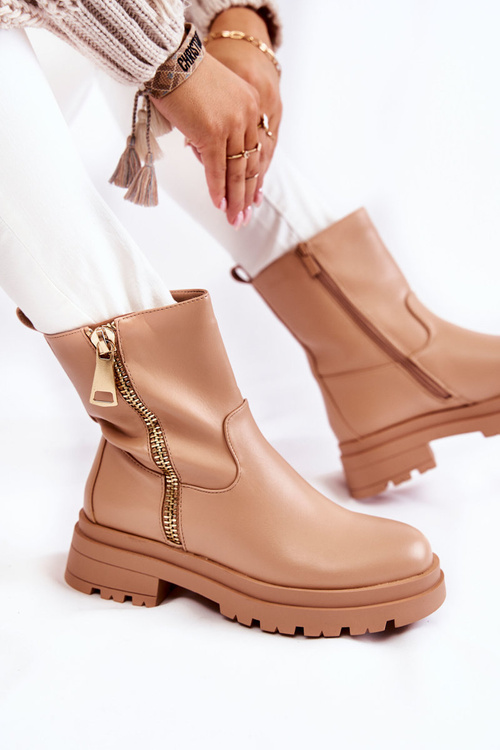 Women's Warm Boots With Zippers Nude Jette