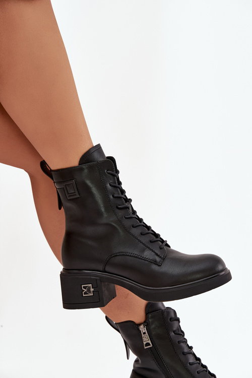 Insulated Women's Ankle Boots Made of Genuine Leather On Block Vinceza 66819 Black