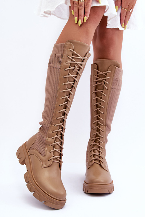 Flat Heeled Boots with Sock Dark Beige Itona