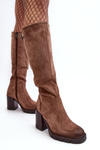 Women's Chunky Heel Boots with Padded Dark Beige Alzeta