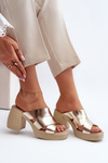 Zazoo 40373 Leather Mules With Block Heel Gold